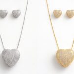 Conjunto colar e brinco coração cravejado cravejado com micro zircônias