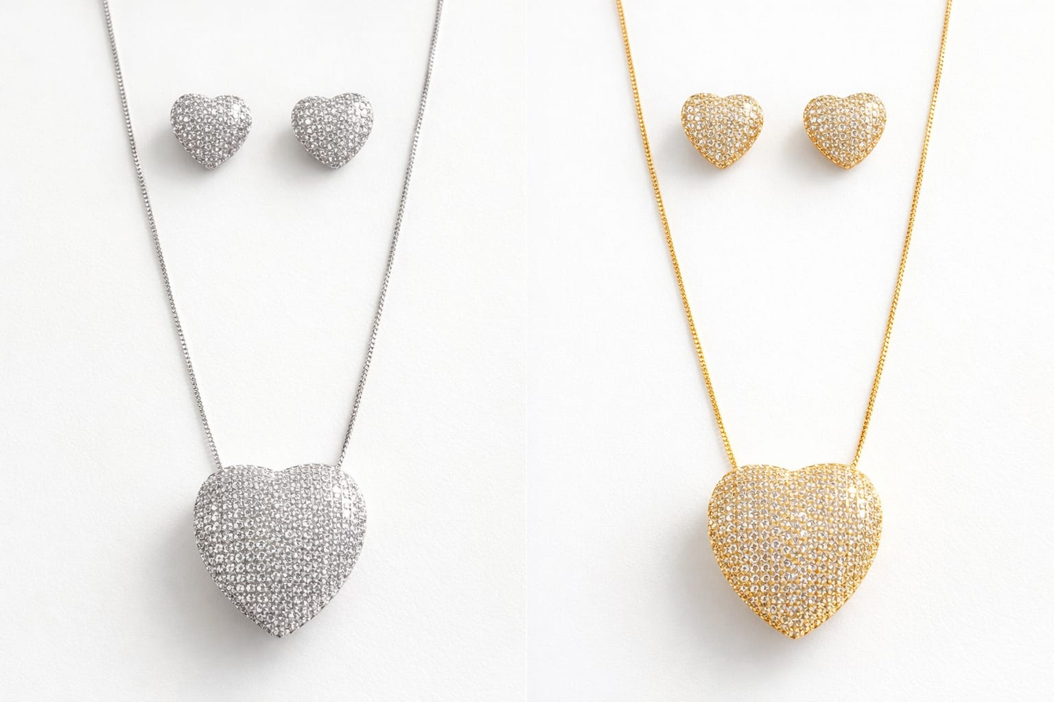 Conjunto colar e brinco coração cravejado cravejado com micro zircônias - Imagem 1