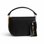 Mini Bag Birô Preta em Couro com Alça de Mão e Transversal