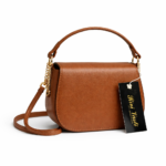 Mini Bag Birô Caramelo em Couro com Alça de Mão e Transversal