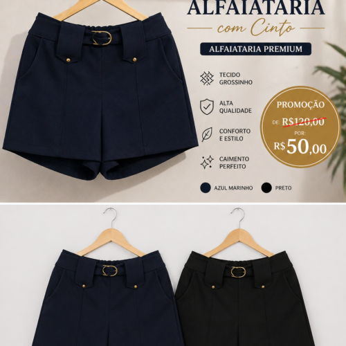 Short Saia Alfaiataria Premium com Cinto – Promoção