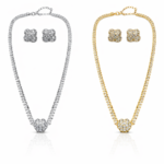 Conjunto Trevo Cravejado (Colar + Brinco)